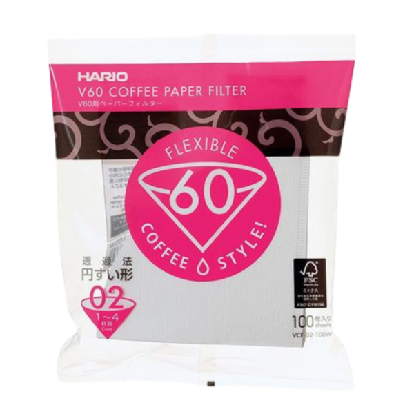 Hario V60 Paper Coffee Filters Single Use Pour Over Cone Filters Size 02, White, 100 pcs